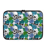 Green Blue Flowers Skull Pattern Print Laptop Sleeve