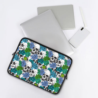Green Blue Flowers Skull Pattern Print Laptop Sleeve