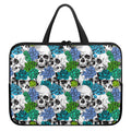 Green Blue Flowers Skull Pattern Print Laptop Sleeve With Handle