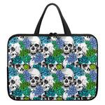 Green Blue Flowers Skull Pattern Print Laptop Sleeve With Handle