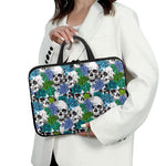 Green Blue Flowers Skull Pattern Print Laptop Sleeve With Handle