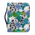Green Blue Flowers Skull Pattern Print Leather Bible Cover