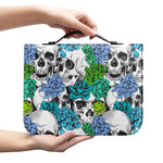 Green Blue Flowers Skull Pattern Print Leather Bible Cover