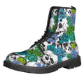 Green Blue Flowers Skull Pattern Print Lace-Up Boots
