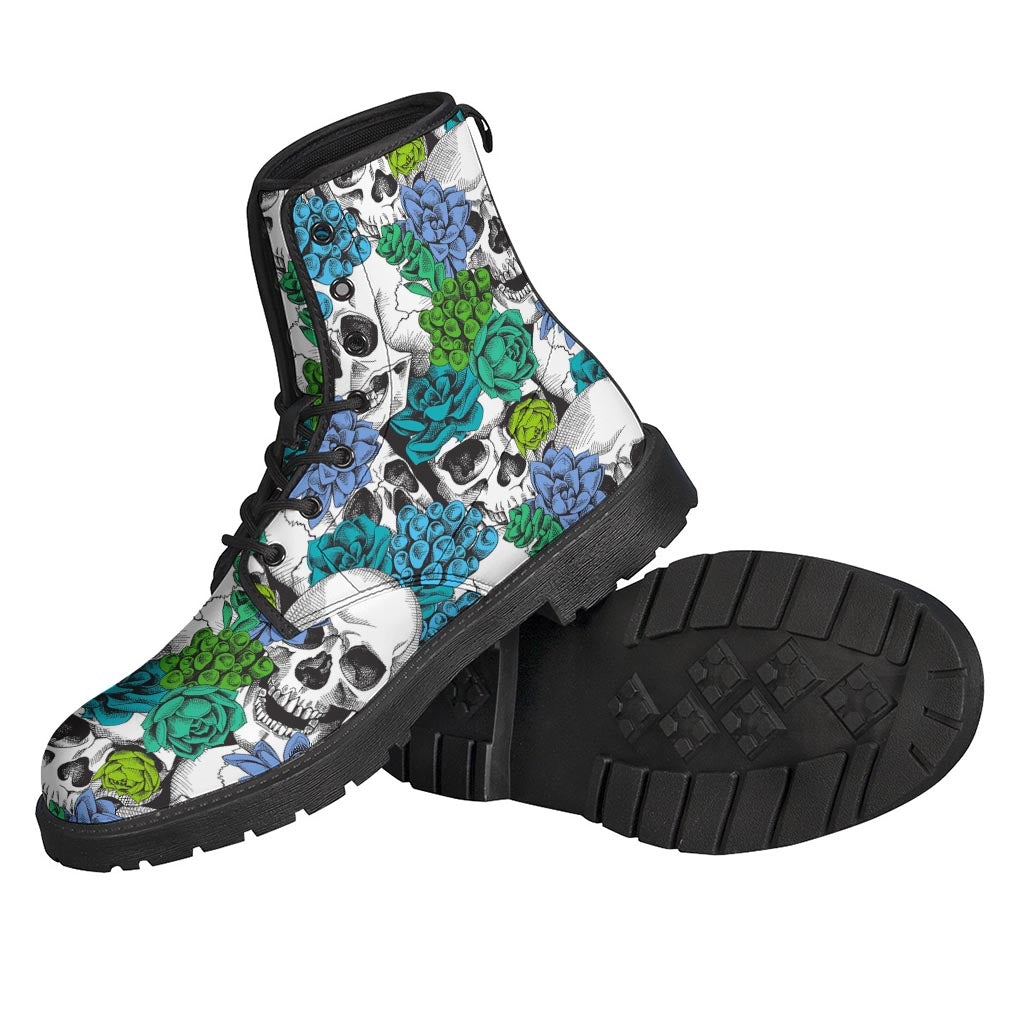 Green Blue Flowers Skull Pattern Print Backpack