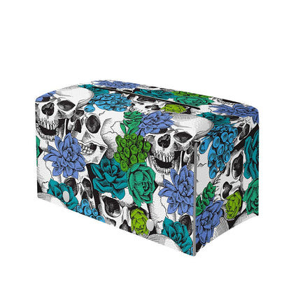 Green Blue Flowers Skull Pattern Print Leather Tissue Box Cover