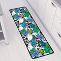Green Blue Flowers Skull Pattern Print Long Kitchen Mat