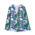 Green Blue Flowers Skull Pattern Print Long Sleeve Short Coat