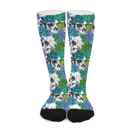 Green Blue Flowers Skull Pattern Print Long Socks
