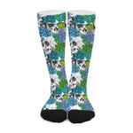 Green Blue Flowers Skull Pattern Print Long Socks