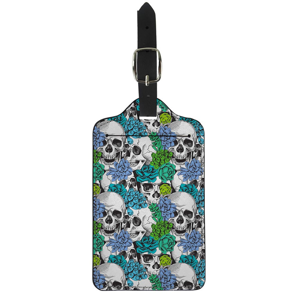 Green Blue Flowers Skull Pattern Print Luggage Tag