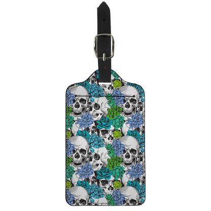 Green Blue Flowers Skull Pattern Print Luggage Tag
