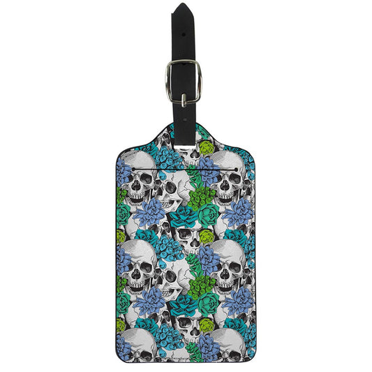 Green Blue Flowers Skull Pattern Print Luggage Tag