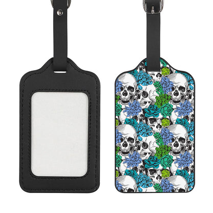 Green Blue Flowers Skull Pattern Print Luggage Tag