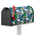 Green Blue Flowers Skull Pattern Print Mailbox Cover
