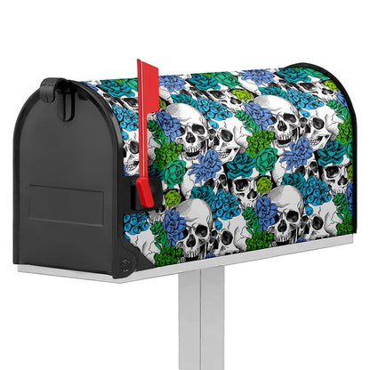 Green Blue Flowers Skull Pattern Print Mailbox Cover