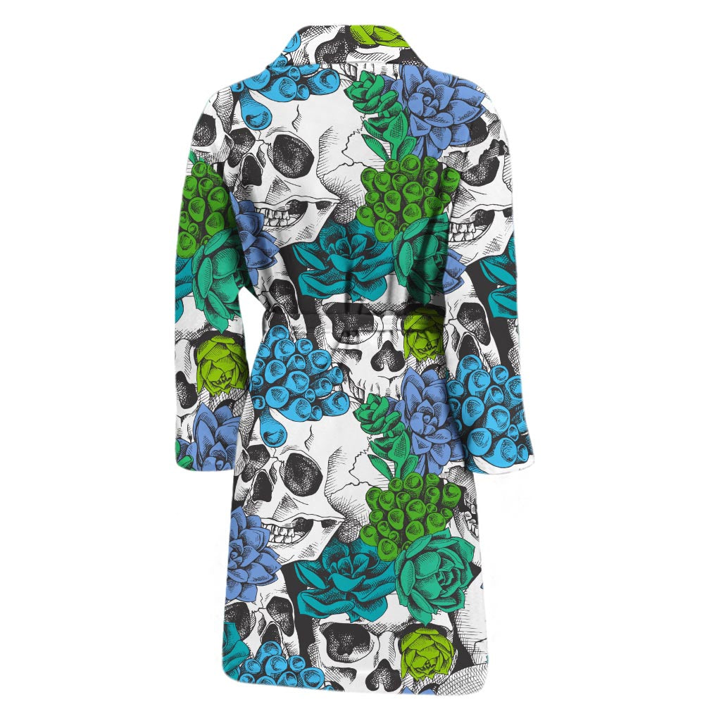 Green Blue Flowers Skull Pattern Print Men's Bathrobe