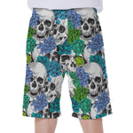 Green Blue Flowers Skull Pattern Print Men's Beach Shorts