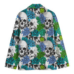 Green Blue Flowers Skull Pattern Print Men's Blazer