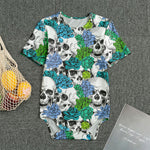Green Blue Flowers Skull Pattern Print Men's Bodysuit