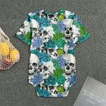 Green Blue Flowers Skull Pattern Print Men's Bodysuit