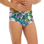 Green Blue Flowers Skull Pattern Print Men's Briefs