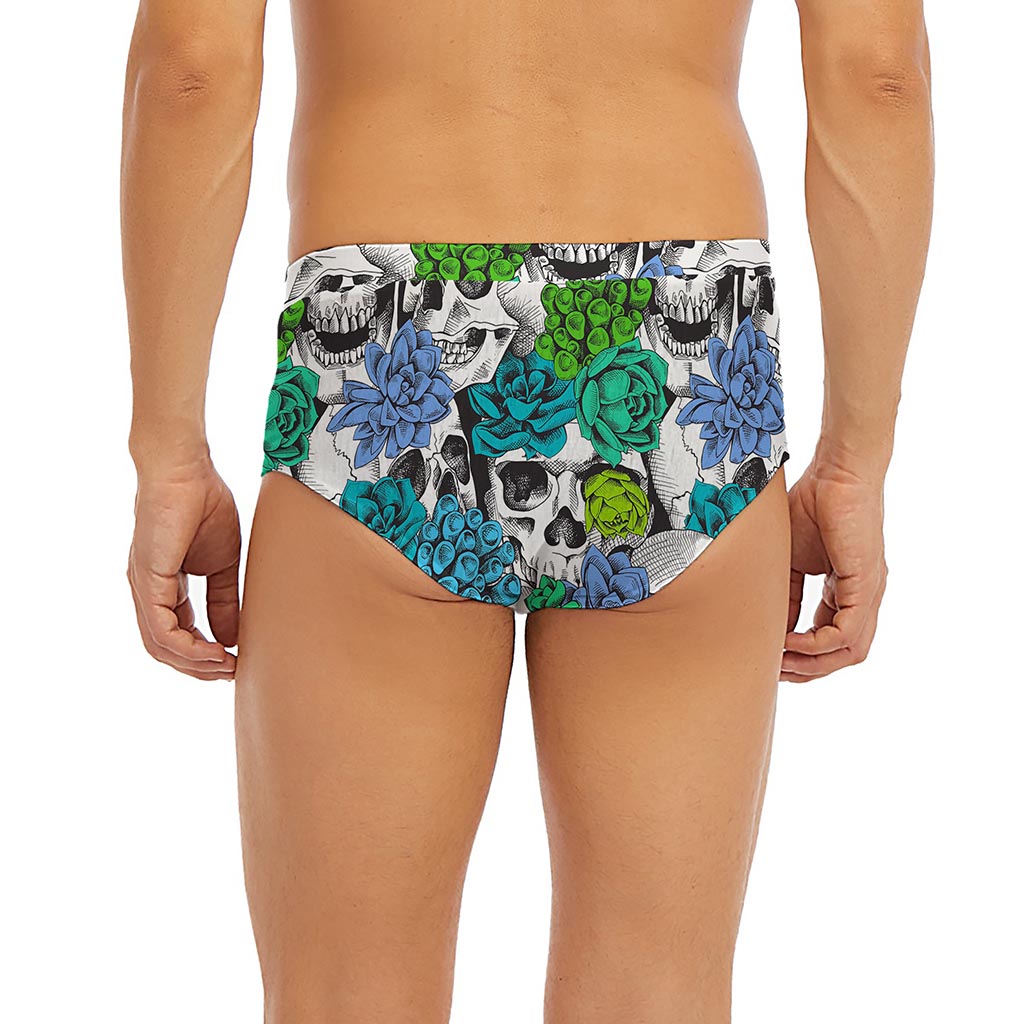 Green Blue Flowers Skull Pattern Print Men's Briefs