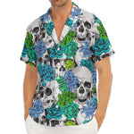 Green Blue Flowers Skull Pattern Print Men's Deep V-Neck Shirt