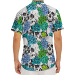 Green Blue Flowers Skull Pattern Print Men's Deep V-Neck Shirt
