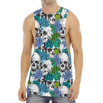 Green Blue Flowers Skull Pattern Print Men's Muscle Tank Top