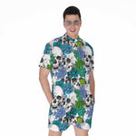 Green Blue Flowers Skull Pattern Print Men's Rompers