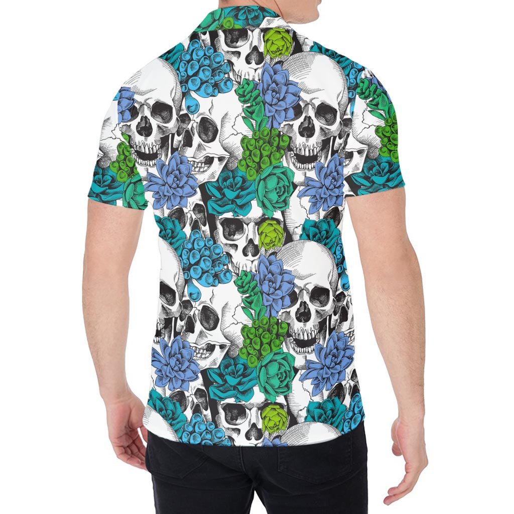 Green Blue Flowers Skull Pattern Print Men's Shirt