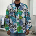 Green Blue Flowers Skull Pattern Print Men's Shirt Jacket