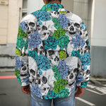 Green Blue Flowers Skull Pattern Print Men's Shirt Jacket