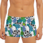 Green Blue Flowers Skull Pattern Print Men's Short Boxer Briefs
