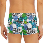Green Blue Flowers Skull Pattern Print Men's Short Boxer Briefs