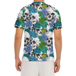 Green Blue Flowers Skull Pattern Print Men's Short Sleeve Rash Guard