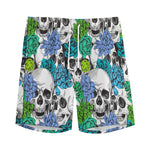 Green Blue Flowers Skull Pattern Print Men's Sports Shorts