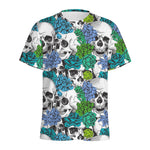 Green Blue Flowers Skull Pattern Print Men's Sports T-Shirt