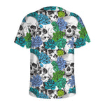 Green Blue Flowers Skull Pattern Print Men's Sports T-Shirt