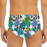 Green Blue Flowers Skull Pattern Print Men's Triangle Swim Briefs