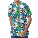 Green Blue Flowers Skull Pattern Print Men's Velvet T-Shirt