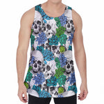 Green Blue Flowers Skull Pattern Print Men's Velvet Tank Top