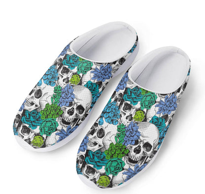 Green Blue Flowers Skull Pattern Print Mesh Casual Shoes
