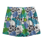 Green Blue Flowers Skull Pattern Print Mesh Shorts