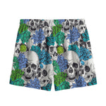 Green Blue Flowers Skull Pattern Print Mesh Shorts