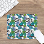 Green Blue Flowers Skull Pattern Print Mouse Pad