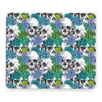Green Blue Flowers Skull Pattern Print Mouse Pad