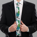 Green Blue Flowers Skull Pattern Print Necktie