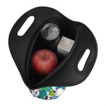 Green Blue Flowers Skull Pattern Print Neoprene Lunch Bag